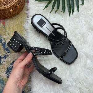 Dolce Vita Black Heeled Sandal 9.5 Silver Studded Low Block Heel